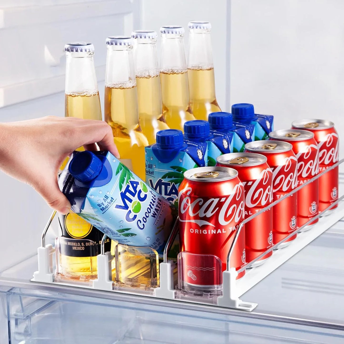 Drinks Self-Sliding Storage Rack Refrigerator Drink Organizer Soda Kola Beer Can Dispenser Adjustable Width Kitchen Organizer