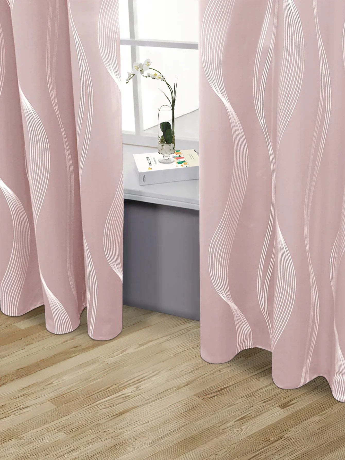 1pc High Precision Silver Embossed Wave Pattern Blackout Curtain, window Curtains for living room bedroom kitchen home decor