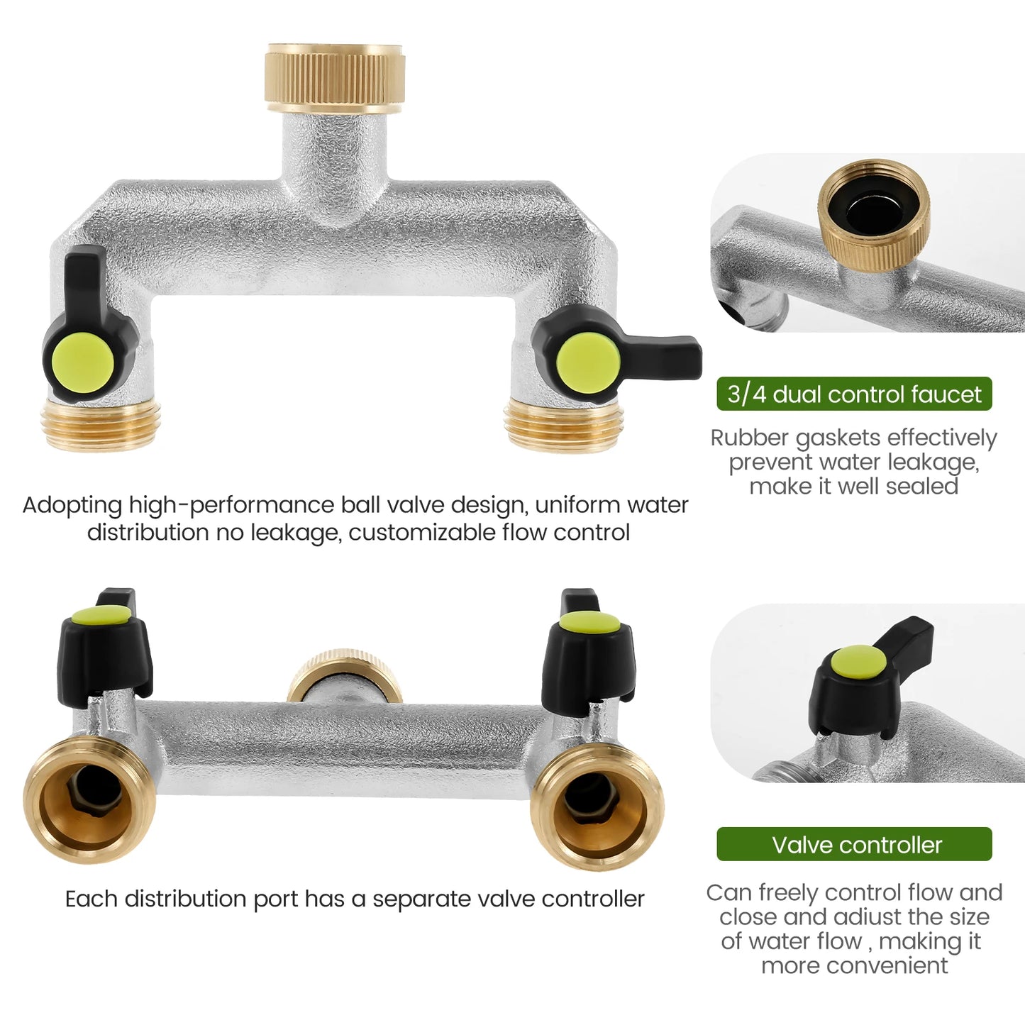 3/4 Inch 2 Way Hose Splitter Zinc Alloy Garden Hose Splitter Rustproof Hose Connector Splitter for Outdoor Gardening Lawn Care