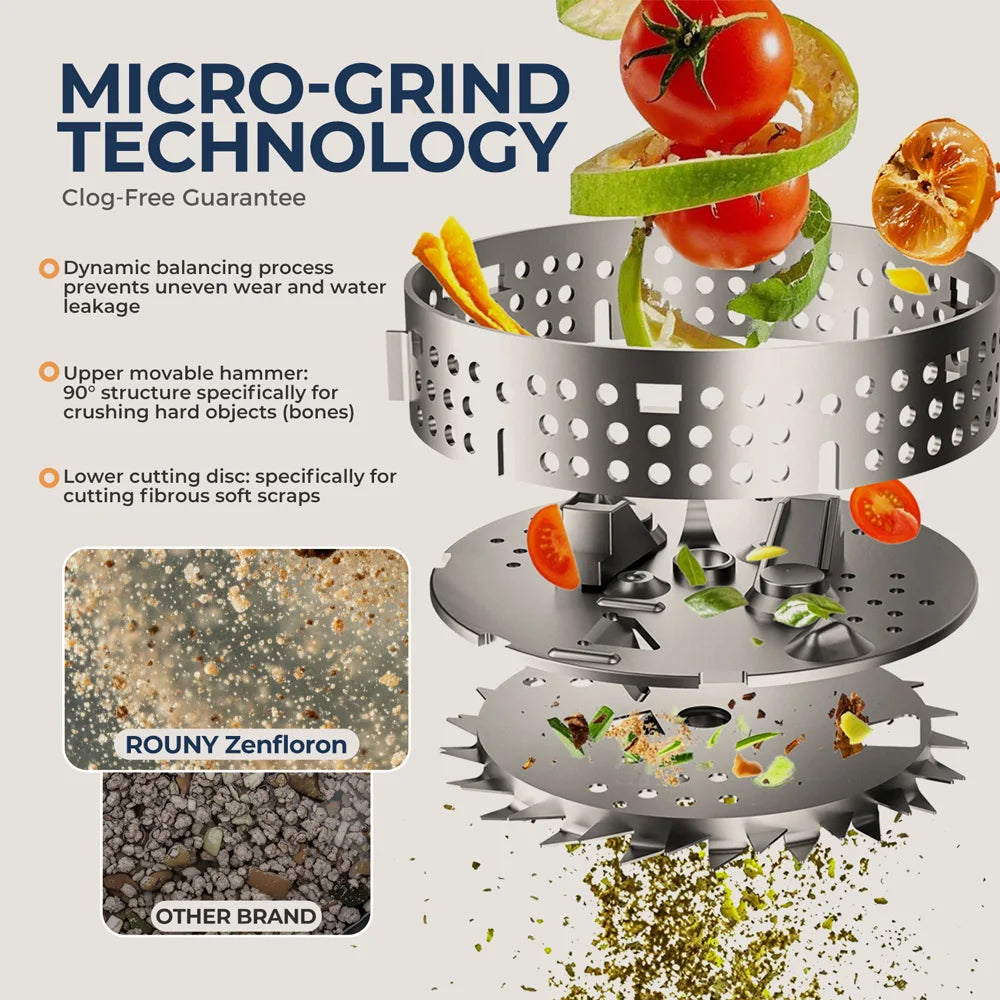 Continuous Feed Garbage Disposal with Sound Reduction,1/2 HP Stainless Steel Food Waste Grinding System,Power Cord Included