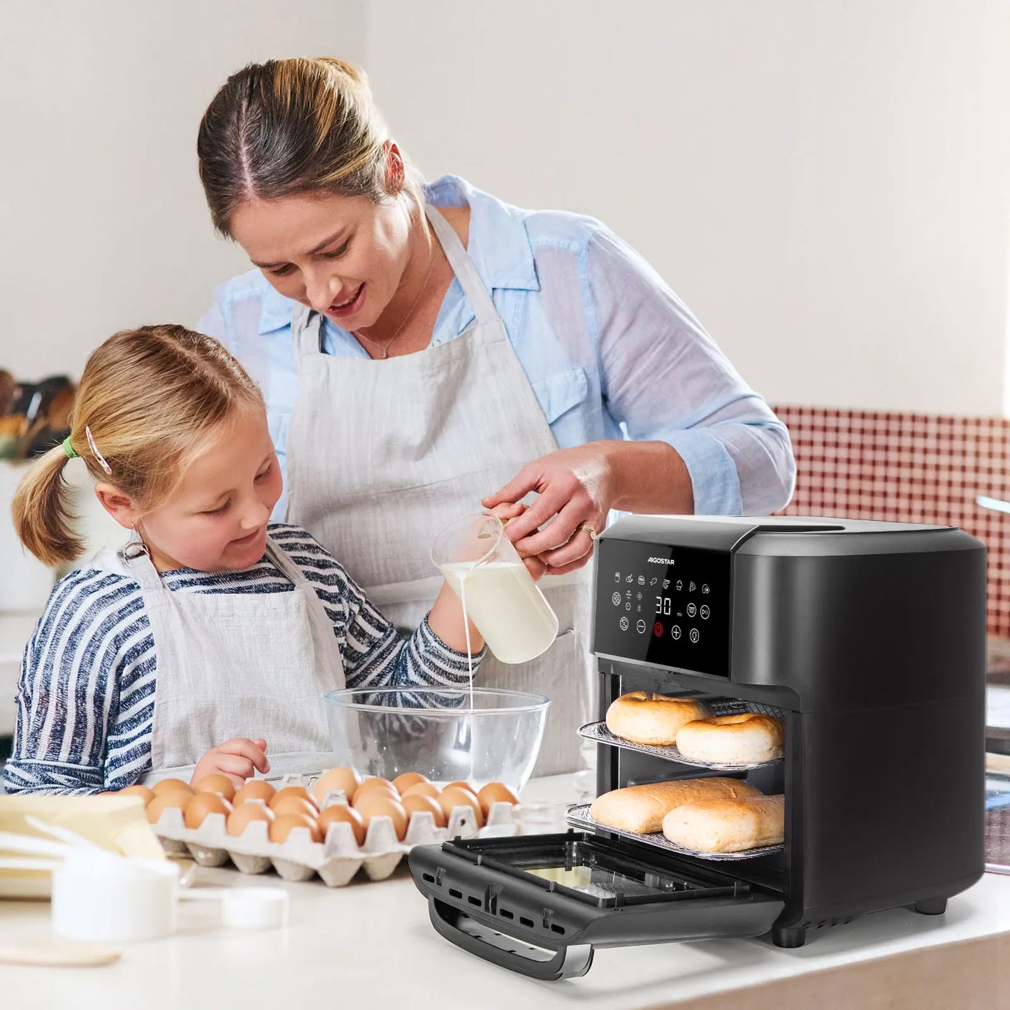 Aigostar Owen 12 Litre Air Fryer Multifunction 1700W LED Touch Screen 8 Preset Modes Includes 7 Accessories Rotary System BPA FR