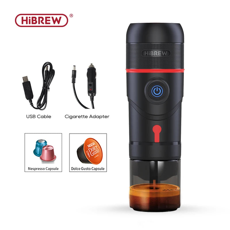 HiBREW Portable Coffee Machine for Car & Home Expresso Coffee Maker Nexpresso Dolce Pod Capsule Coffee Powder H4 Basic Version