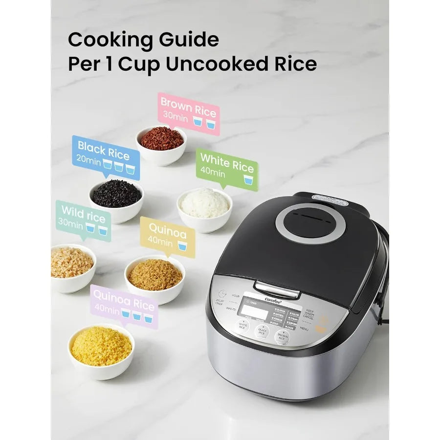 Portable 6 Cups Uncooked Non-Stick Rice Cooker with Fuzzy Logic Technology 24-Hour Timer Delay 11 Presets Steame