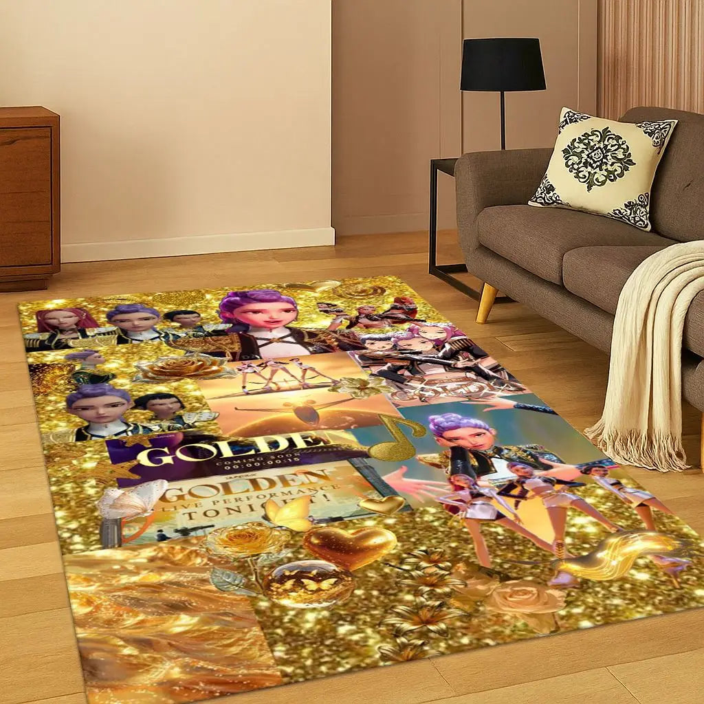 Kpop Demon Hunters Rumi Mira Zoey Music Cartoon Carpet Rug for Bedroom Living Room Sofa Home Decor,Non-slip Floor Mat Gift