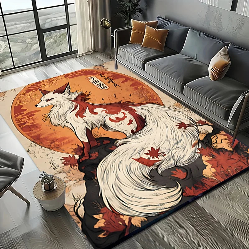 Fox Spirit Rug Velvet Flannel Printed Floor Mat Mythical Design Decorative Carpet Living Room Home Decor