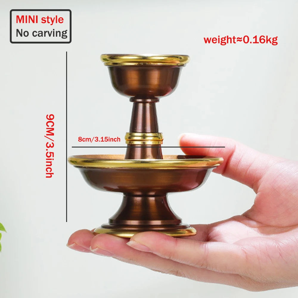 Pure copper Tibetan Tribute guardian cup, Eight-auspicious carved 2-layer Buddhism Holy water cup, Buddhist ornaments, 1 set