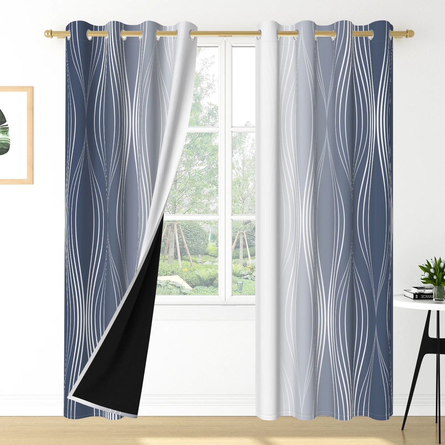 2pieces Modern Gradient Curtains Color Wave Design Color Gradient Polyester the Suitable Minimalist Bedroom Living Room Curtains