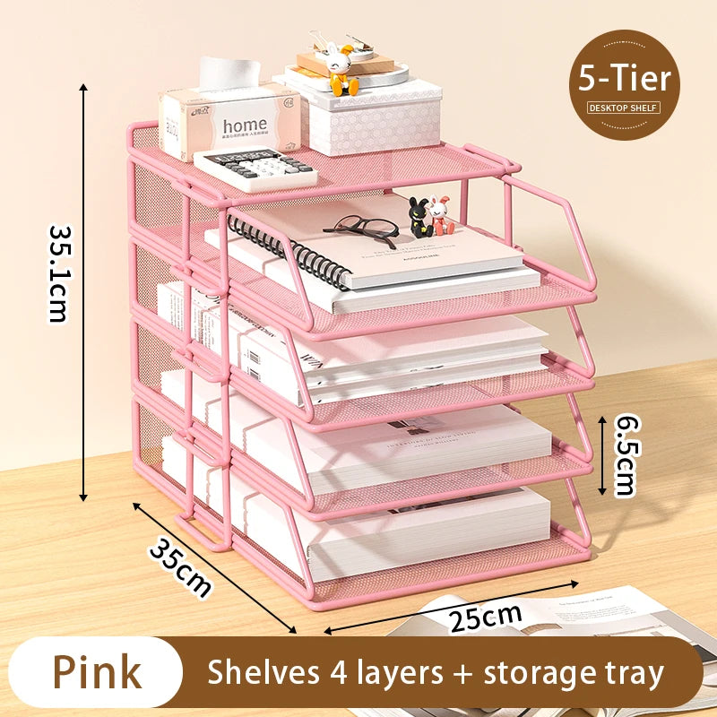 5-Tier Desk Organizer  Stackable Tray Office Desk Organizer File and Desktop Holder for Paper Letter Accessories Black
