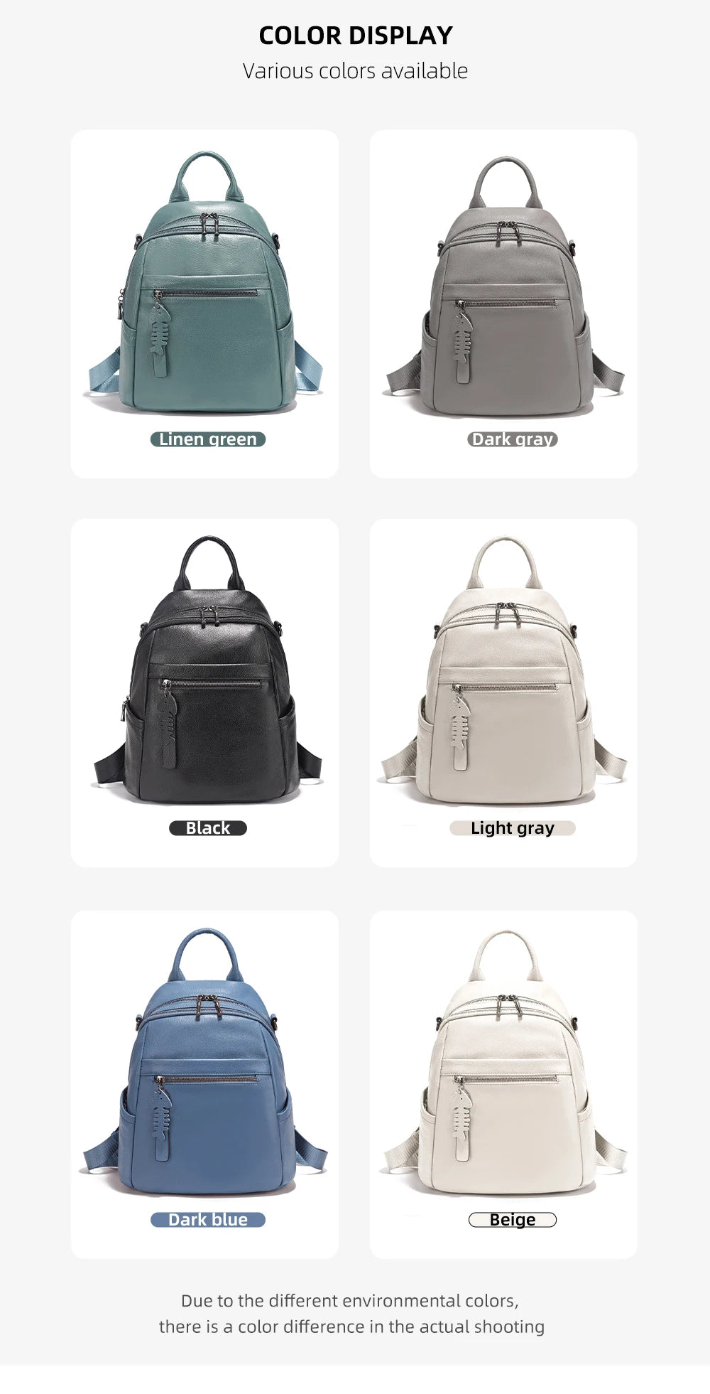 Soft Leather Women’s Backpack Large Capacity Crafted from premium cowhide leather with wide shoulder straps and multiple pockets. Stylish, durable, and perfect for everyday use.