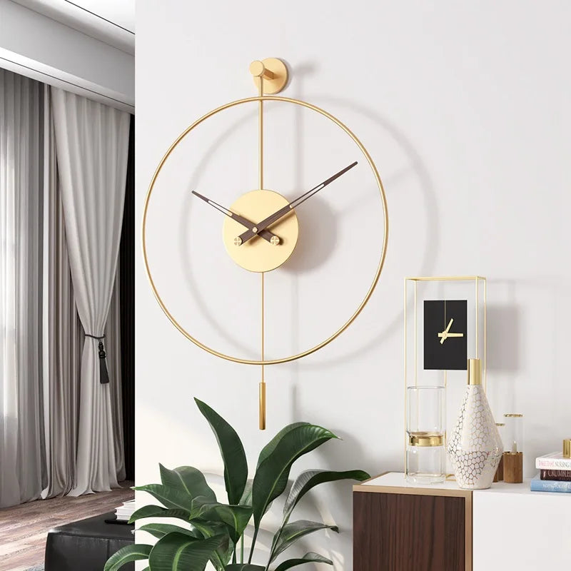 Spanish Minimalist Metal Wall Clock No Drill Installation Modern Industrial Style Large Silent Quartz Clock for Living Room