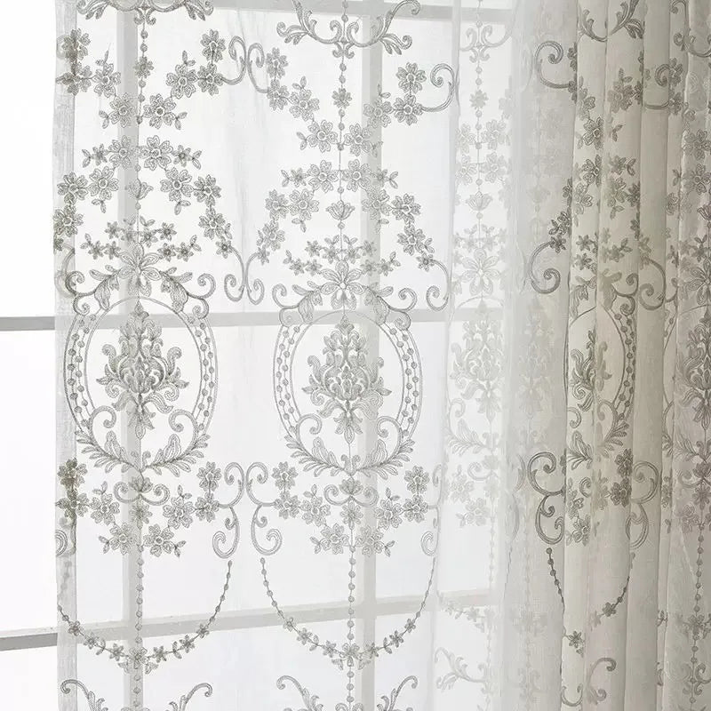 European Embroidery Lace White Sheer Curtain For Living Room Bedroom, Dust-Proof Partition Tulle Curtain,Home Window Curtains