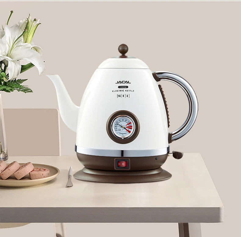 1.5L Electric Kettle 1500W Quick Heating Boiling Coffee Teapot Household Thermo Pot 304 Stainless Steel Linner with Thermometer