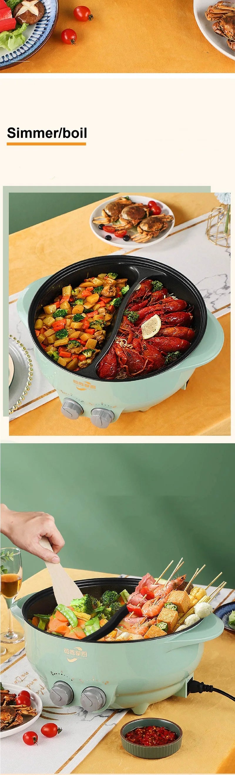 6L Yuanyang Electric Hot Pot Home Multi-function All-In-One Electric Cooking Pot Electric Cook Pot Non-Stick Grill Pan Pot 2000W