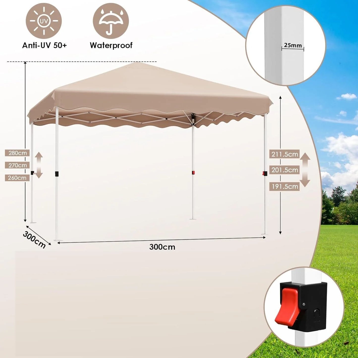 3x3M Gazebo Tent Pop up Canopy Instant with Bag Bonus 4 Weight Sandbags,& Carry Bag Foldable Shelter Outdoor Garden Tent