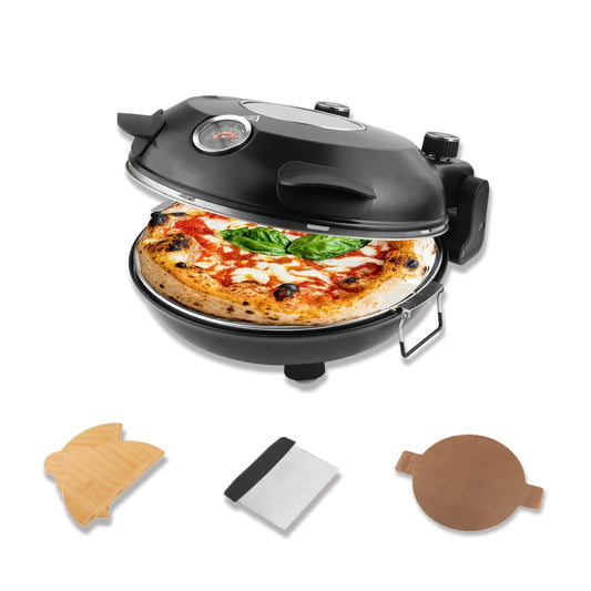 12 Inch Electric Pizza Oven Indoor 1200 Watt Glazed Ceramic Stone Cooker Two-button Precise Temperature Control Heats up 420℃