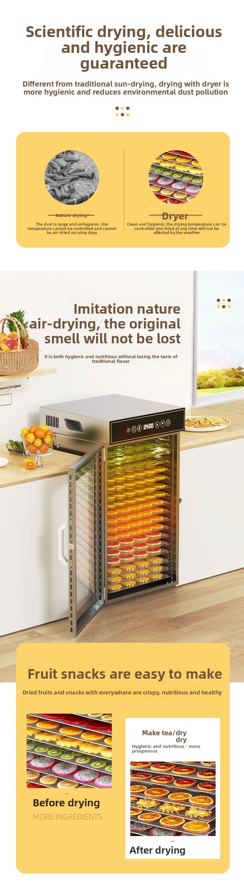 Premium 18-Tier Stainless Steel Food Dehydrator Commercial & Home Use, Adjustable Energy-Efficient Drying for Fruits/Meat/Herbs