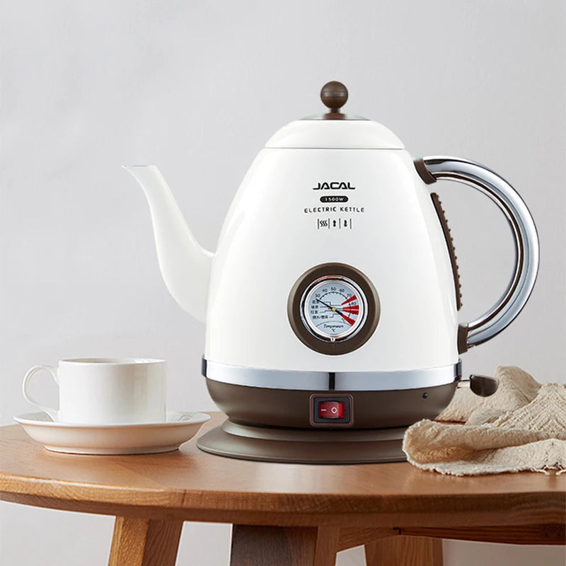 1.5L Electric Kettle 1500W Quick Heating Boiling Coffee Teapot Household Thermo Pot 304 Stainless Steel Linner with Thermometer