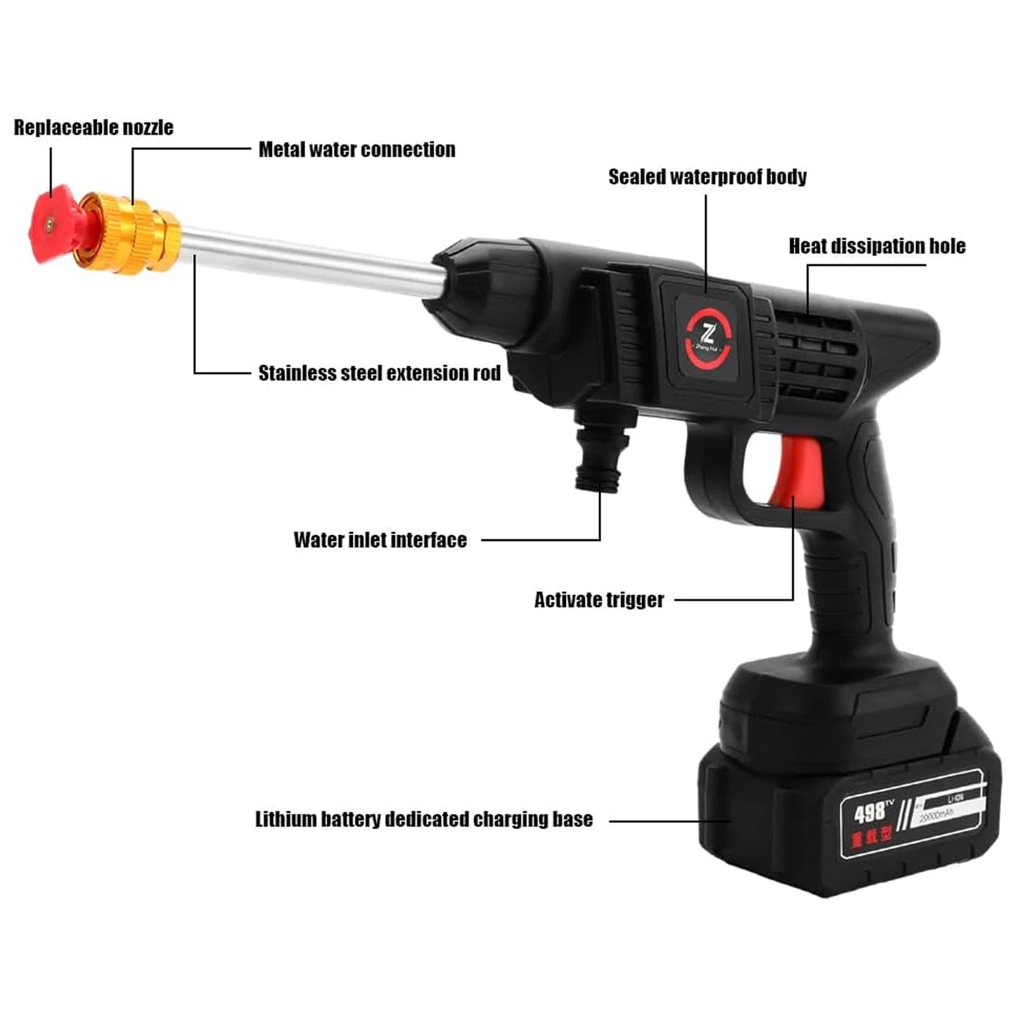 Cordless High Pressure Water Gun for Plant Watering House Cleaning 10000mAh/20000mAh Household Car Washing Spray Machine