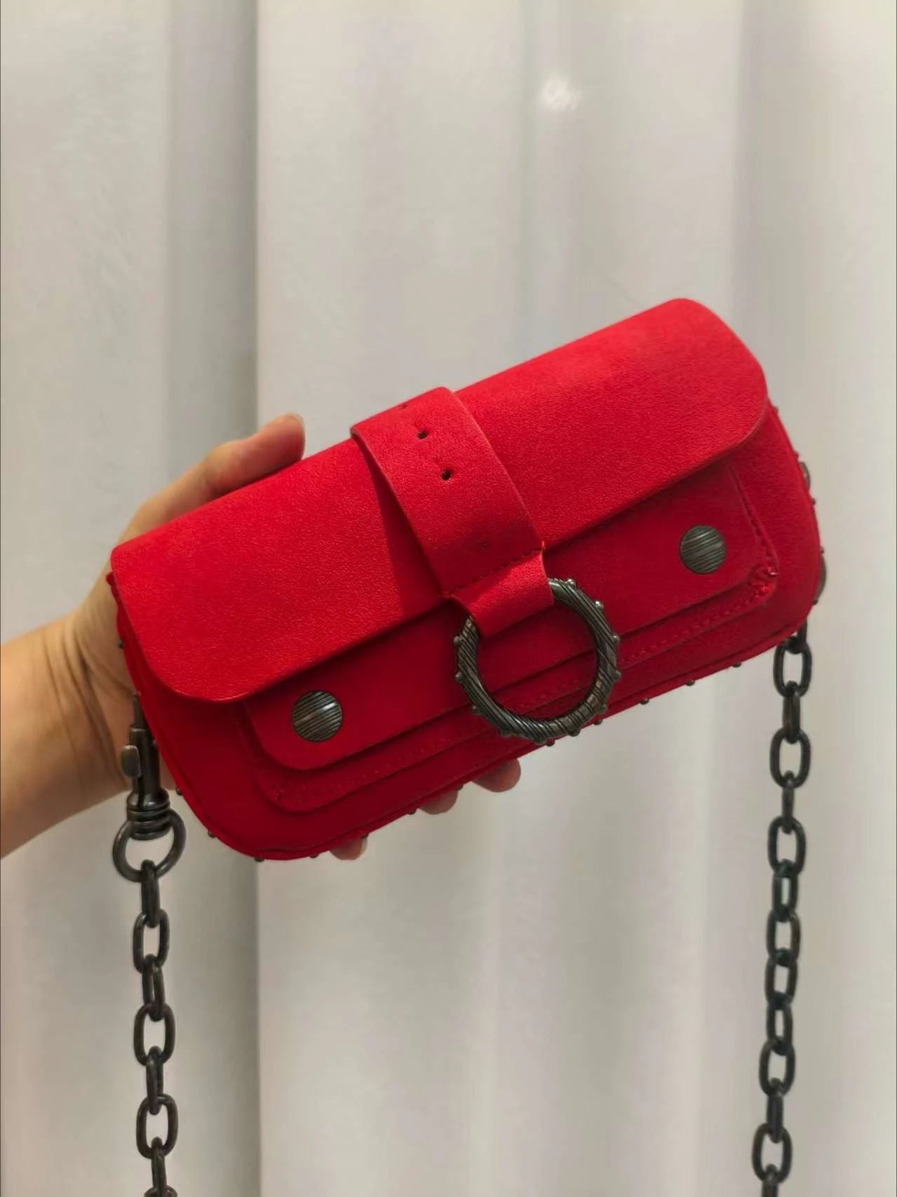 Multi-Color French Design Mini Waist Bag Classic Rivet Style Chic round design with a simple, versatile look. Compact and stylish, perfect for everyday wear.