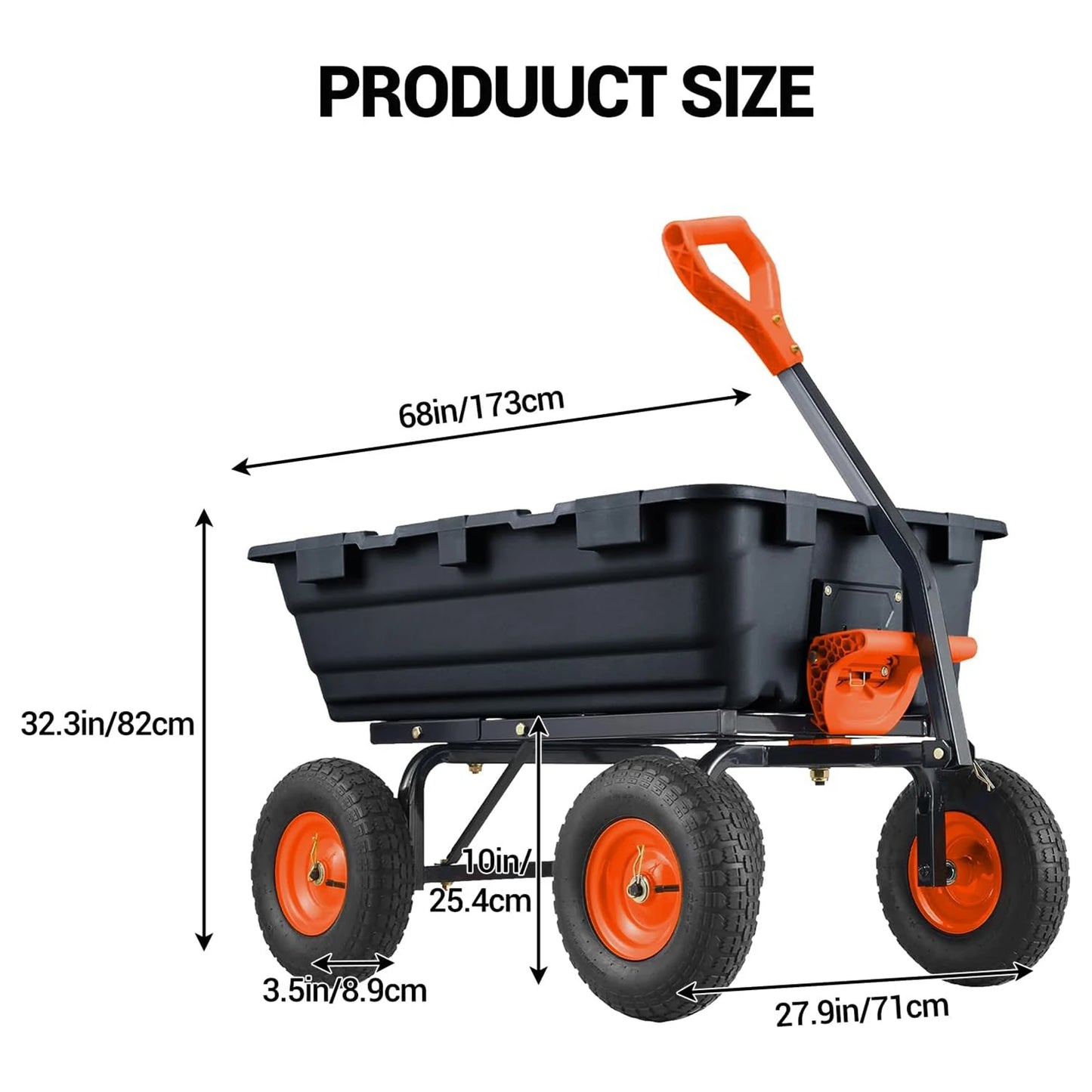 900 Lb Poly Garden Dump Cart, Heavy-Duty Utility Garden Wagon on Wheels with 10-Inch All-Terrain Tyres, 180° Rotating Handle