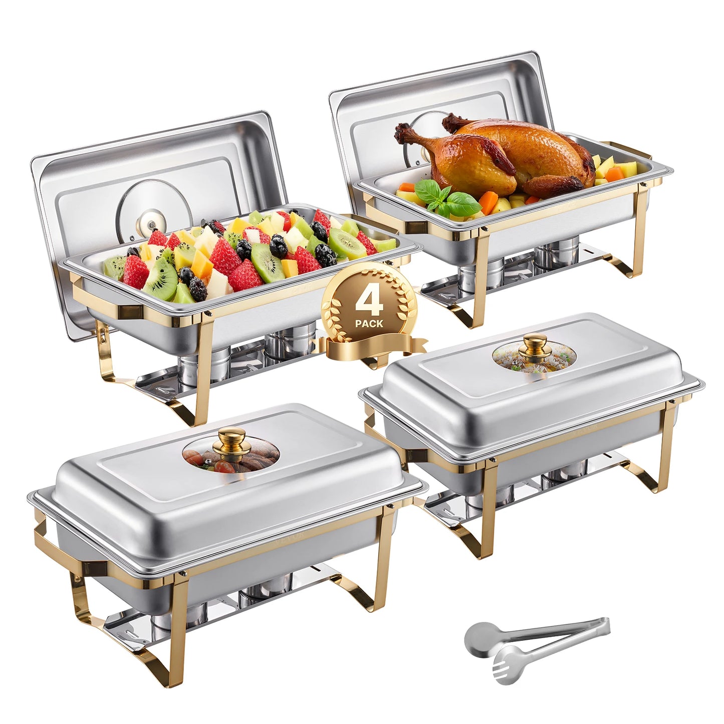 VEVOR 2/4 Pack Chafing Dish Buffet Set Stainless Steel Chafer with Half Size Pans Rectangle Catering Warmer for Party Banquet