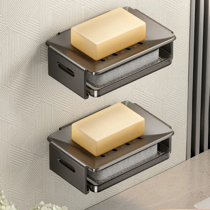 Bathroom Punching Free Household Wall Mounted Space Aluminum Toilet Shelf Soap Drainer Sponge