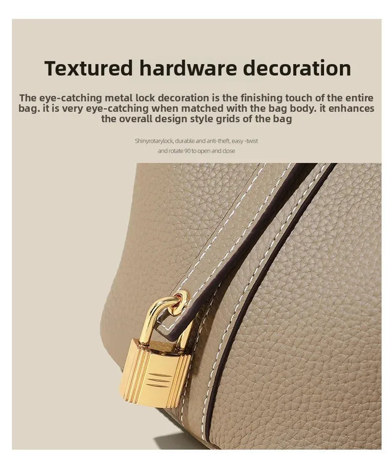 Women’s Leather Bucket Handbag A soft, stylish summer essential featuring a modern basket design with a convenient mobile phone pocket.