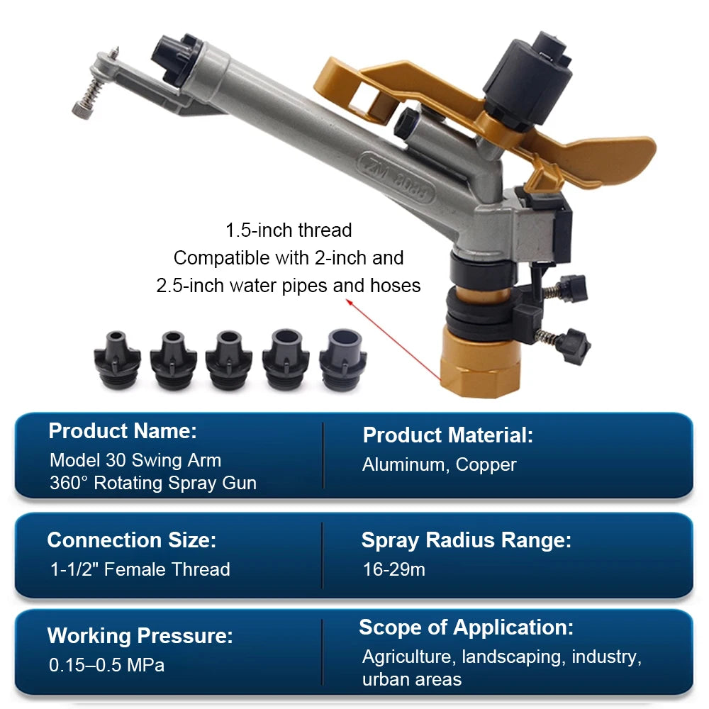 360° Rotation Swing Arm Spray Gun Horticulture Sprinkler Ideal for Construction Sites, Farmland Irrigation & Vegetable Watering