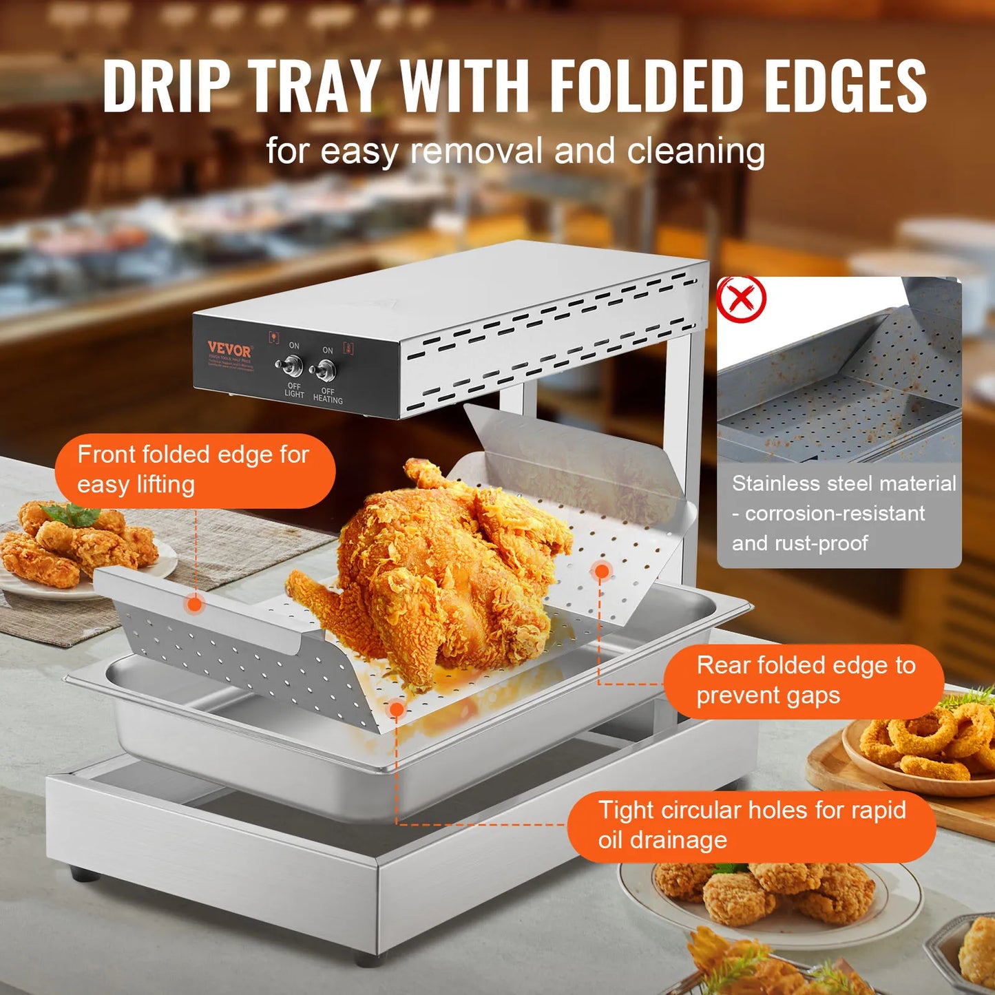 SucceBuy French Fry Food Warmer Commercial Food Heating Countertop 104-122°F Fries Food Warmer for Chip Buffet Restaurant