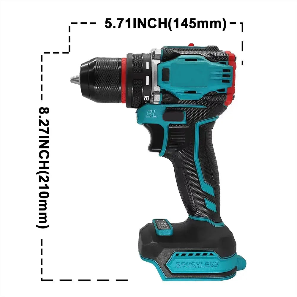10mm Brushless Electric Impact Drill Driver 2-Speed Cordless Power Tool for Home DIY Construction 18V Battery Not Included