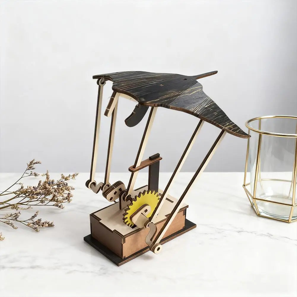 Artisan Wooden Manta Ray Automaton – Handcrafted Kinetic Décor Hand-cranked mechanical design with a DIY puzzle build. Unique ocean-inspired ornament perfect for display or gifting.