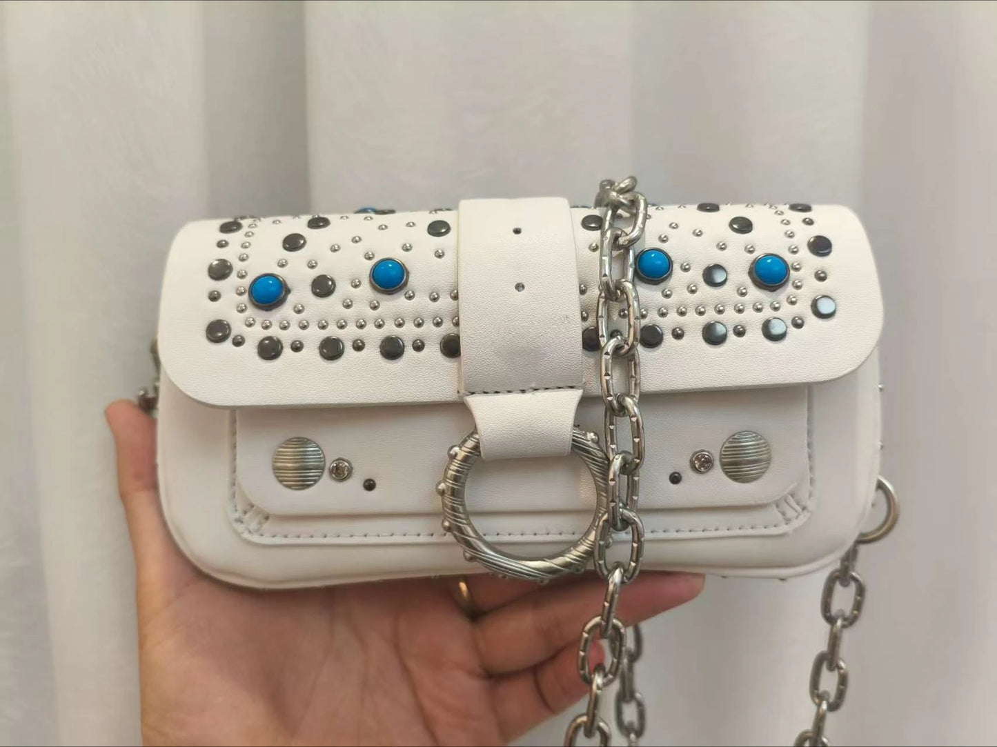 Multi-Color French Design Mini Waist Bag Classic Rivet Style Chic round design with a simple, versatile look. Compact and stylish, perfect for everyday wear.