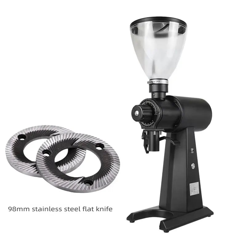 CAFOVO G198F Commercial Electric Grinder 98mm Titanium Coated Flat Burr 160 Settings 2500RPM 1000W Quantitative Coffee Miller