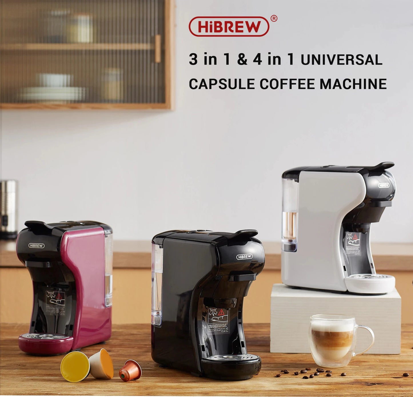 HiBREW Coffee Machine 19 Bar 4in1 Hot & Cold Multiple Capsule Espresso Cafetera Pod Coffee Maker Dolce Milk Nexpresso Powder H1A