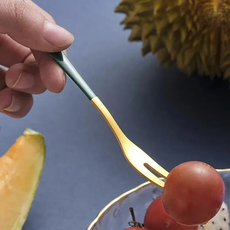 7pcs 304 Fruit Fork Luxury Stainless Steel Fruit Fork Dessert Cake Forks Salad Fork For Party Kitchen Tableware