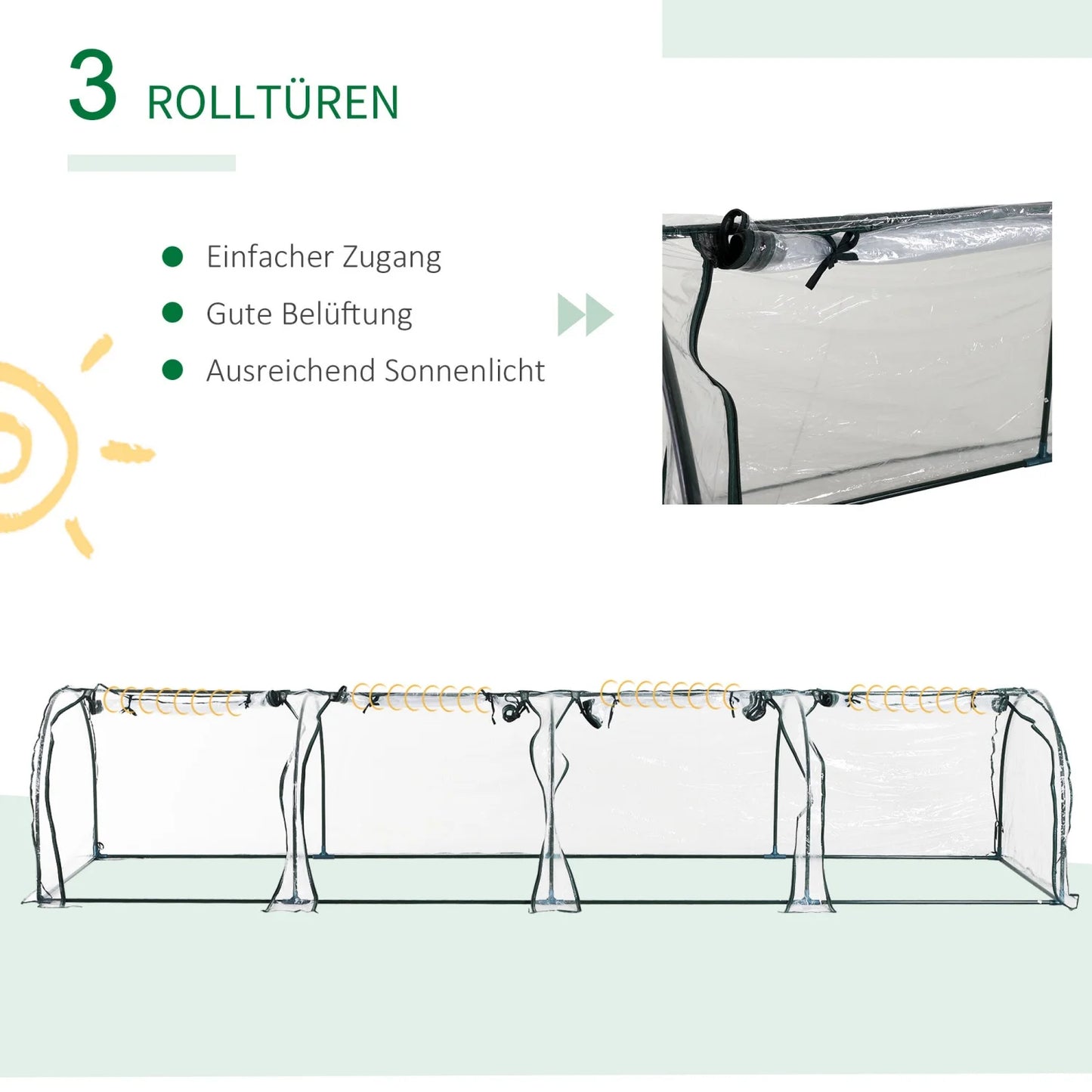 Outsunny Greenhouse With 4 Windows With Zipper, Steel Frame, Robust Tarpaulin, Transparent, 395 X 100 X 80cm
