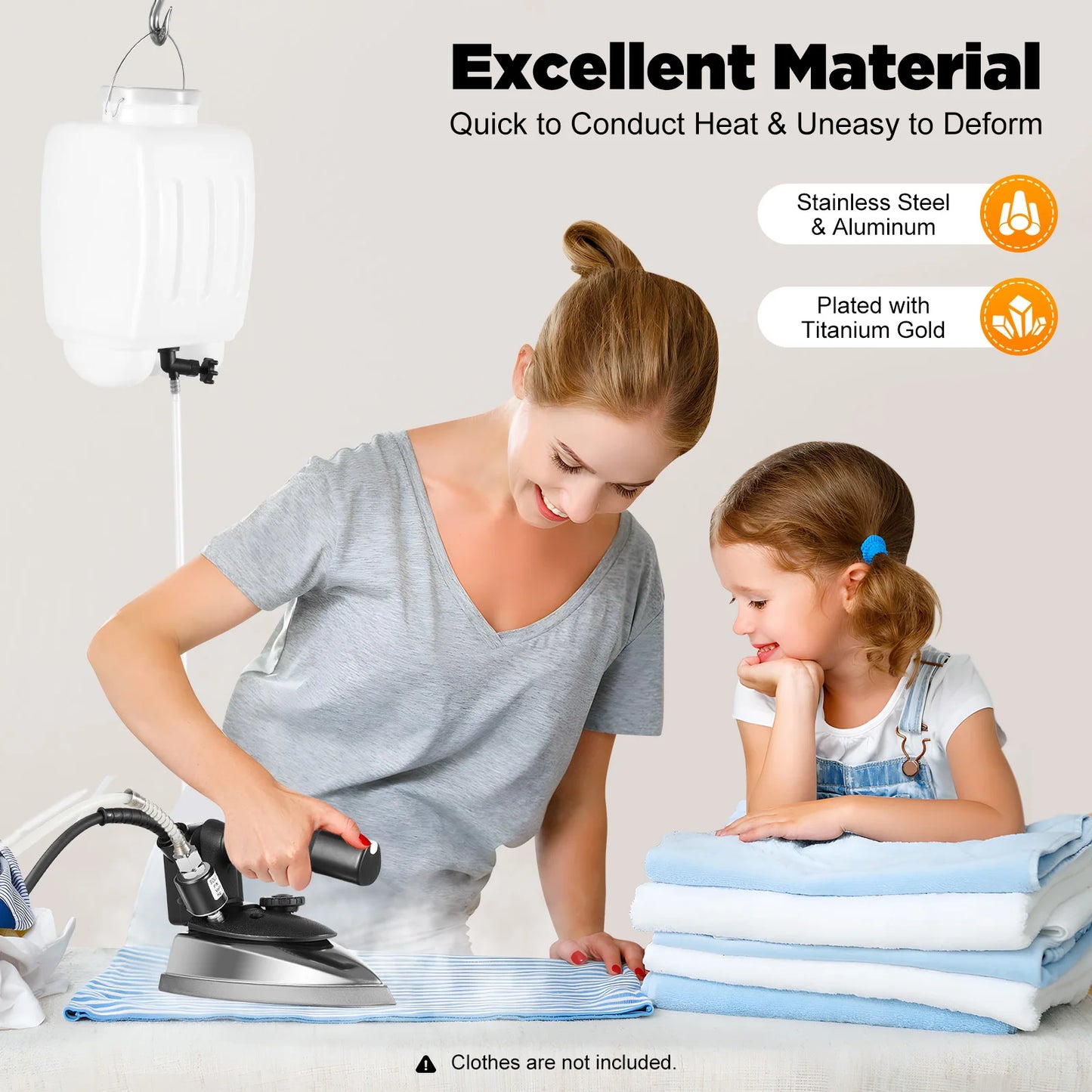 1200W Industrial Electric Steam Iron 5-Gear Temp 3L Tank Dry Steam Ironing Titanium Plated Soleplate Commercial Garment Steamer