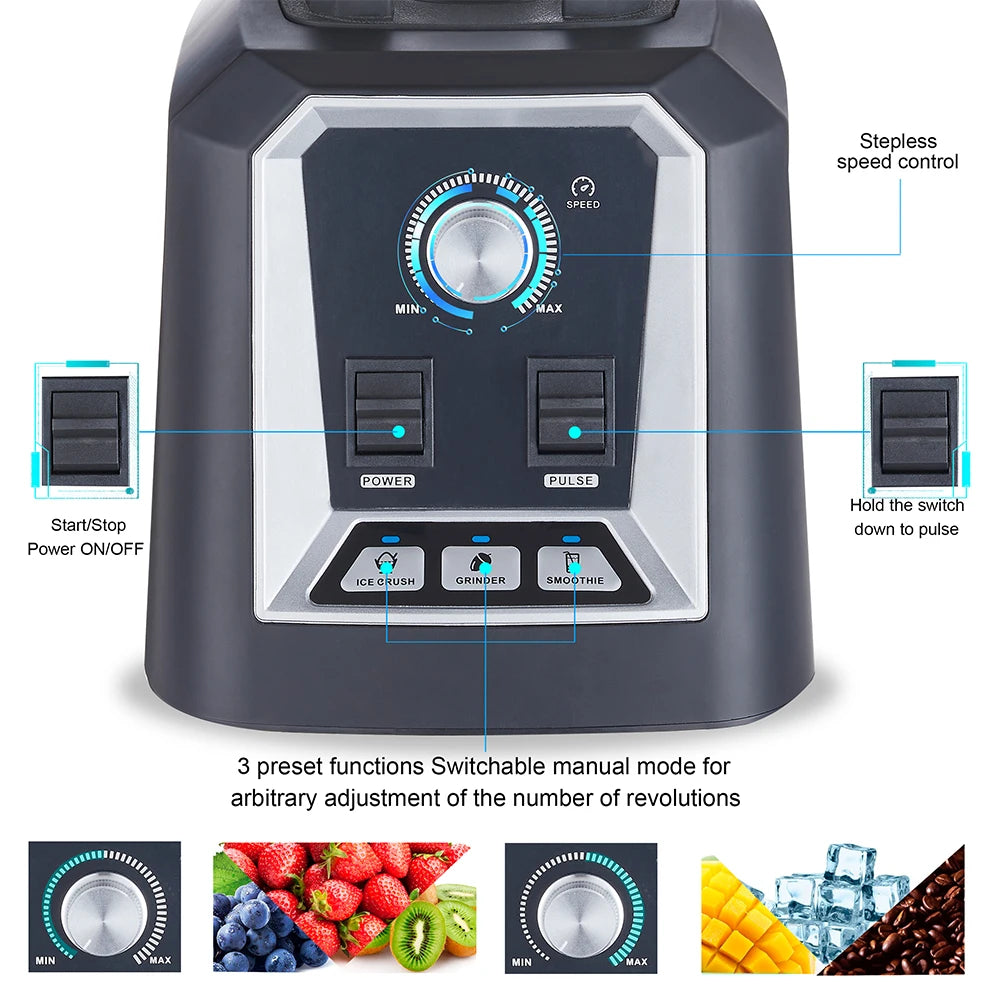 BioloMix Professional Kitchen Blender Automatic Program 2L Low-Profile BPA-Free Smoothie Juicer Ice Crusher Food Mixer