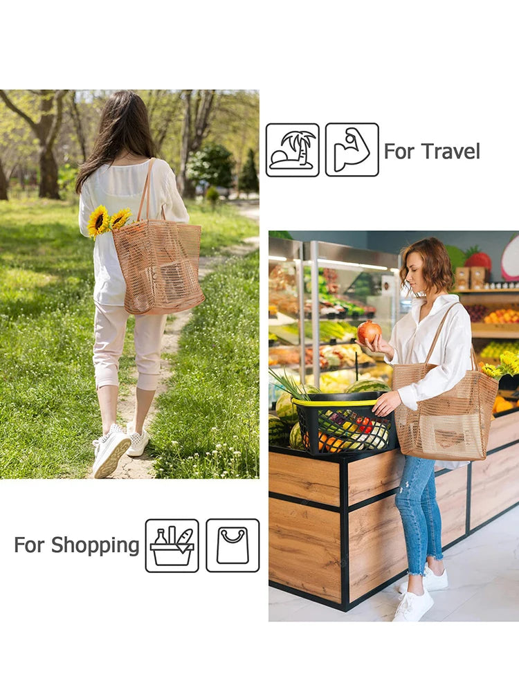 Beach Bag  Mesh Tote Bag  for Travel Pool Family Beach Vacation Cruise Essentials Organizer Storage Bags