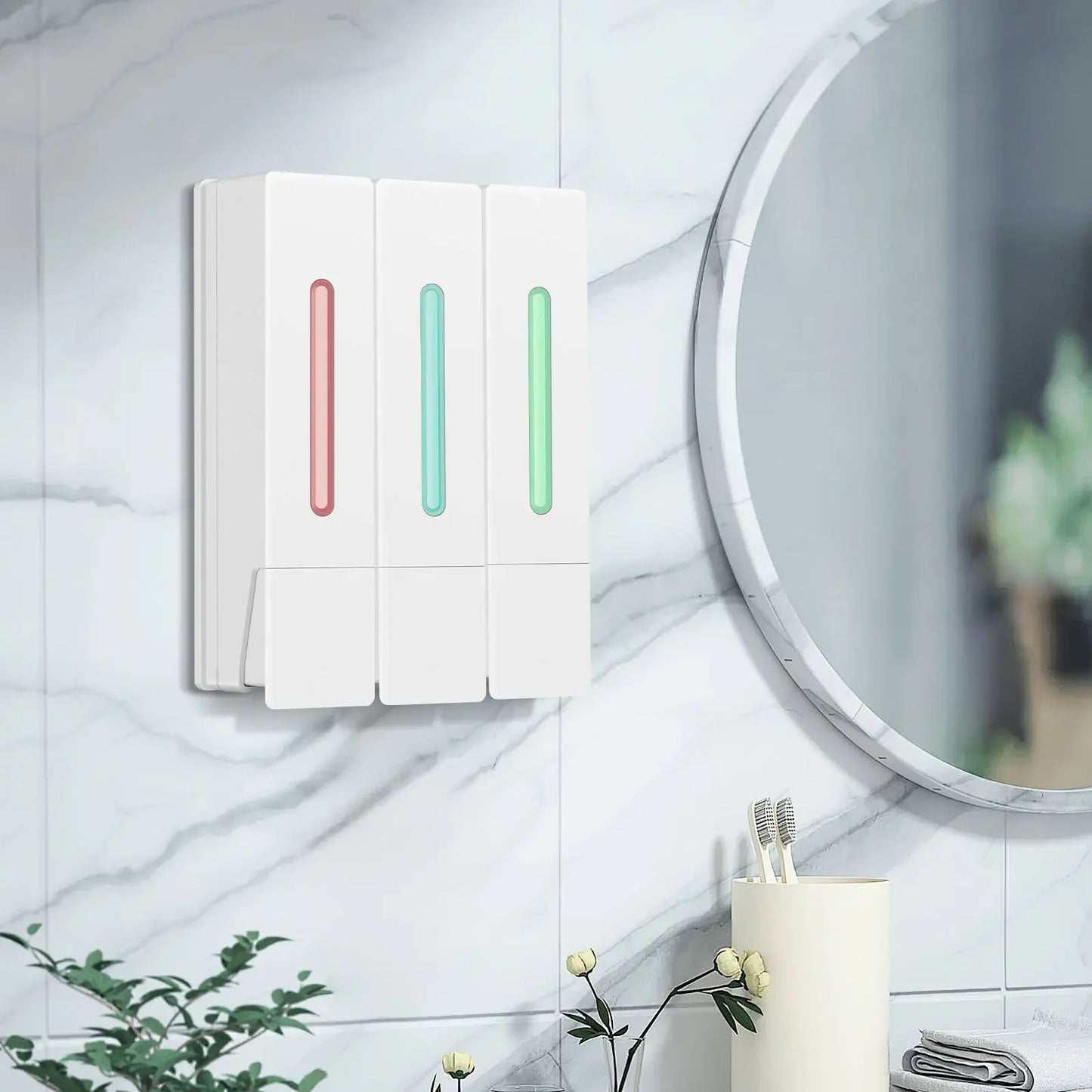 400ML Soap Dispenser Wall Mounted 3 Chamber Shower Soap Dispenser Adhesive Shampoo Conditioner Dispenser Bathroom Accessories