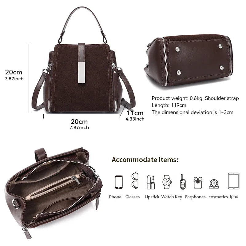 Winter Vintage Suede Leather Women’s Bag – Luxury Cowhide Design Elegant shoulder and crossbody handbag with a timeless vintage look. Soft, durable, and perfect for stylish winter wear.
