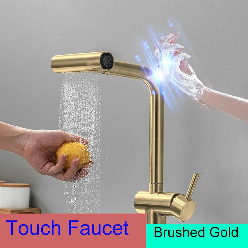 White Touch Kitchen Sink Faucets Hot Cold Pull Out Kitchen Sink Mixer Tap 304 Stainless Steel Sensor Touch on Kitchen Faucet
