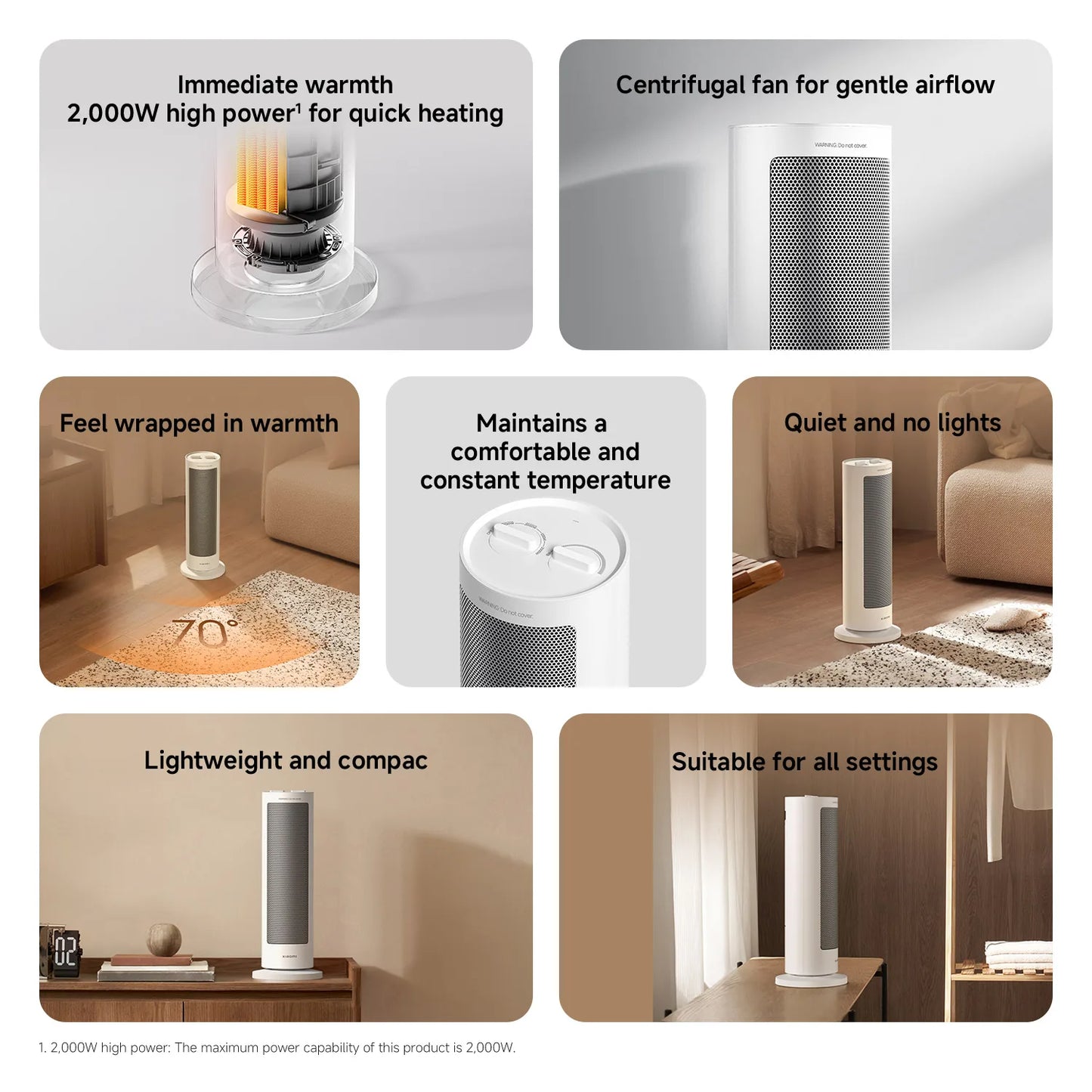 XIAOMI Fan Heater Compact Home Standing Quick-Heat Oscillating Electric Fan Heater with Thermostatic Control