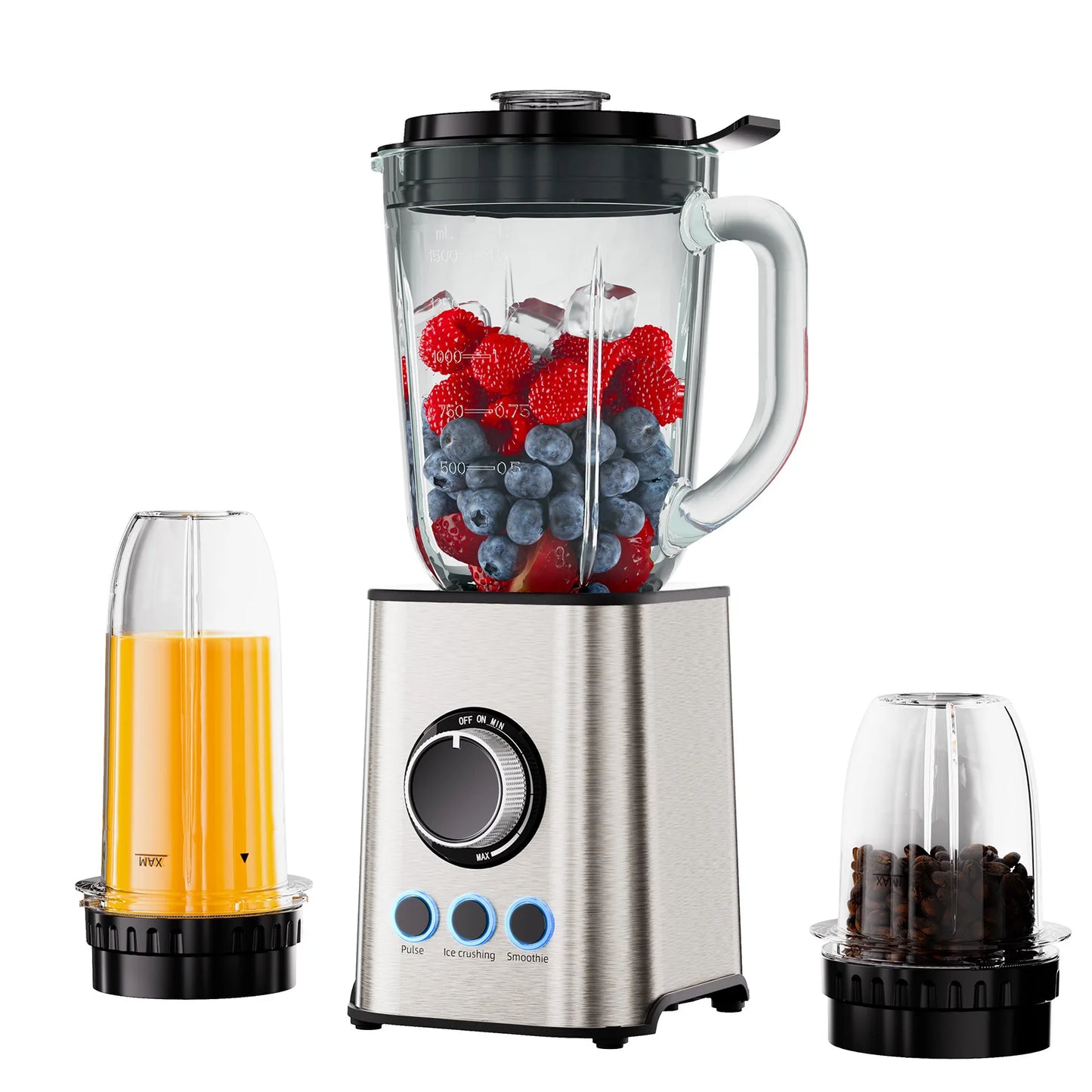 BioloMix 3-in-1 Smoothie Blender with Stainless Steel Blades 1300W Personal Blender and Grinder Combo for Baby Food Juice