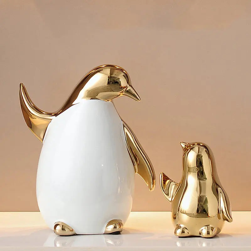 Creative Animal Cartoon Ceramic Figurines Golden Penguin Decoration Little Penguin Sculpture Ceramic Craft Home Decor Accessorie