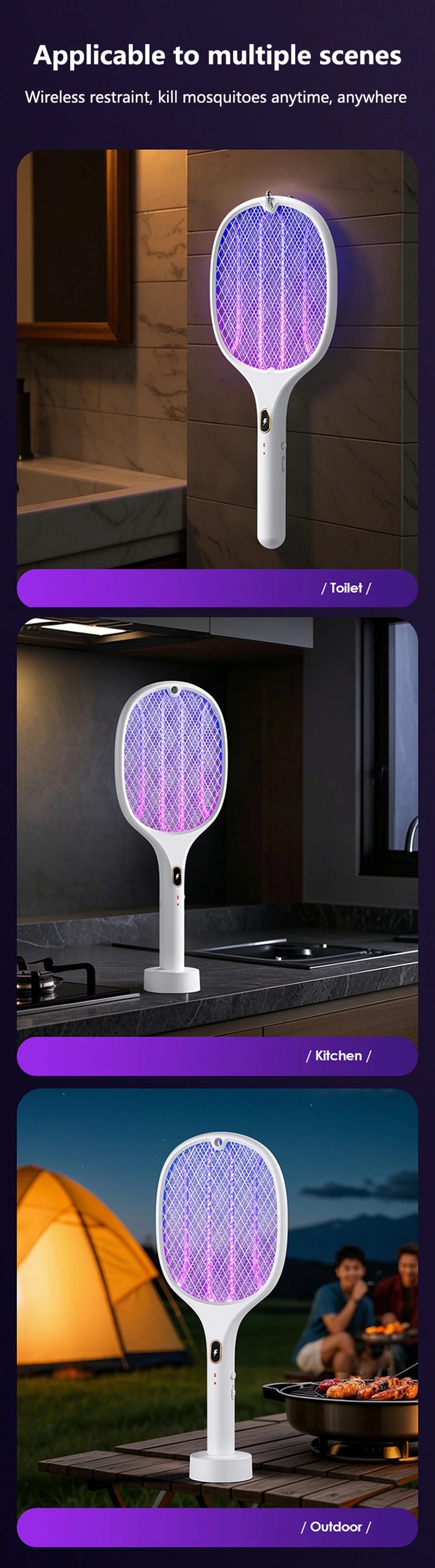 Multi Functional Bug Zapper Racket Usb Rechargeable Mosquito Killer Safe 3 In 1 Electric Mosquito Swatter Pest Control Supplies