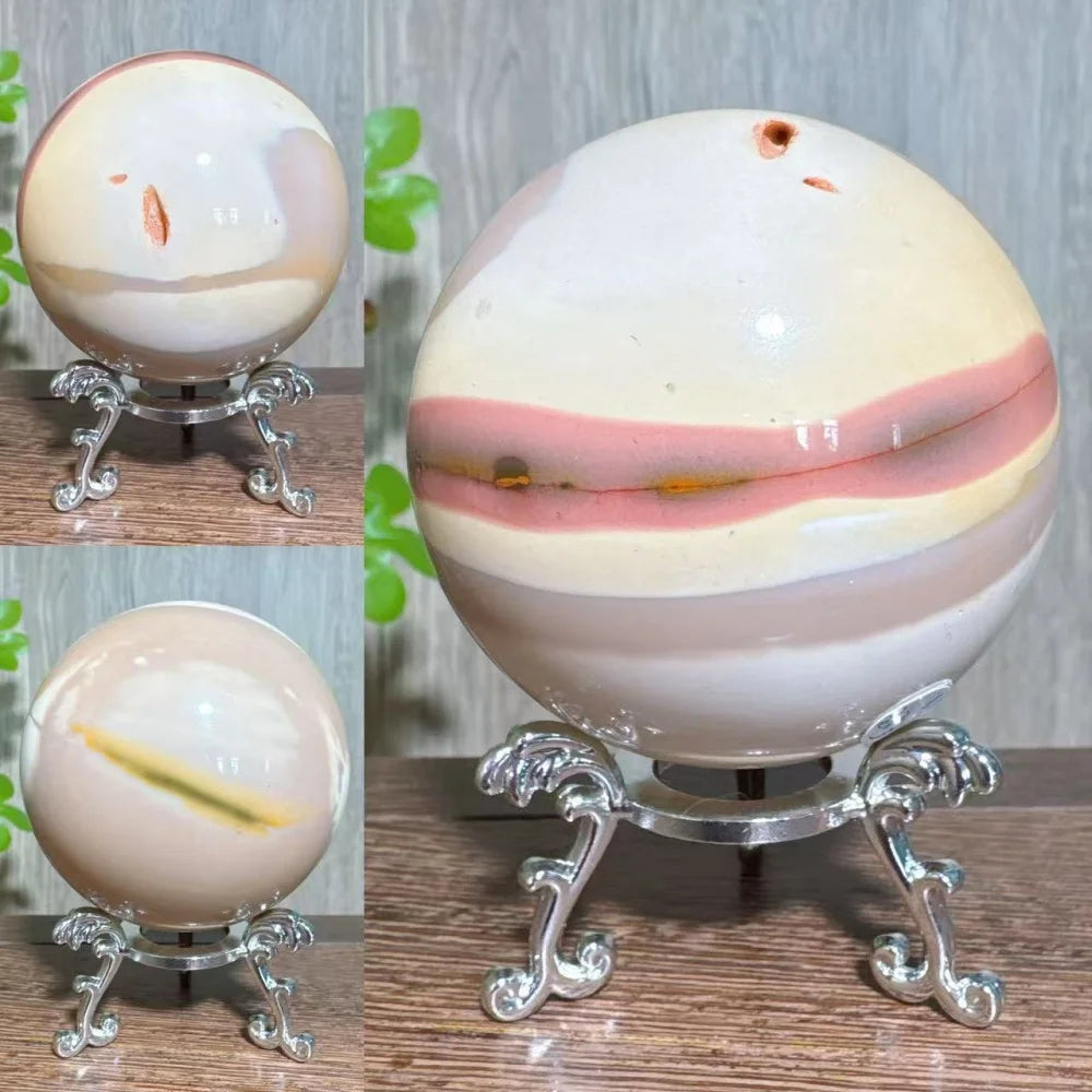 Natural Mookaite Geode Crystal Sphere – Unique Décor Raw cracked stone design with stand. Perfect for home décor, Reiki energy, and meaningful gift ideas.