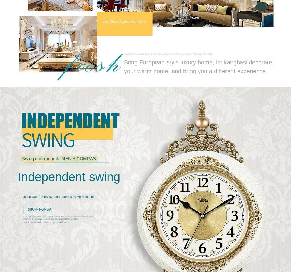 European Style Retro Wall Clock Watch Living Room Mute Pendulum Clock Elegant Taste Family Gift Art Decoration Rome Luxury