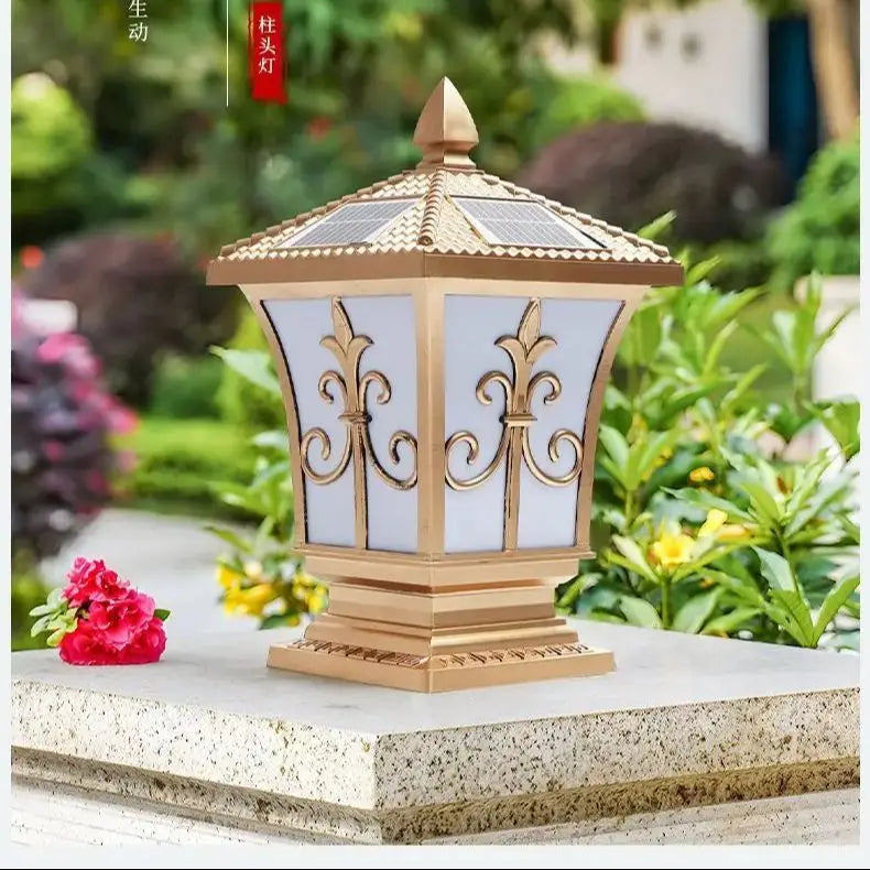 LED Solar Pillar Light Remote Control Retro Lantern Waterproof Outdoor Porch Column Lamp Night Light Garden Fence Decoration