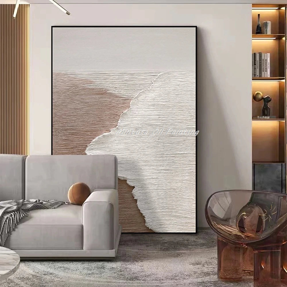 Mintura,Nordic Hand-painted Oil Painting on Canvas,Abstract Seaside Landscape Wall Art Poster,Living Room Office Home Deco Mural